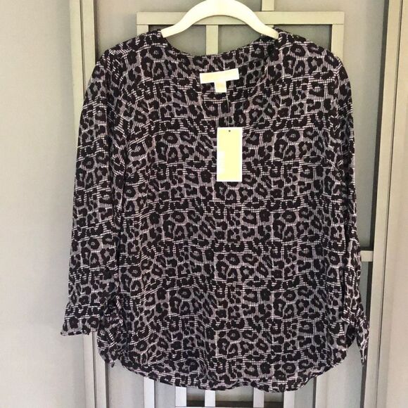 NWT michael Michael Kors, leopard cheetah, print, black and white blouse size S - Picture 1 of 7